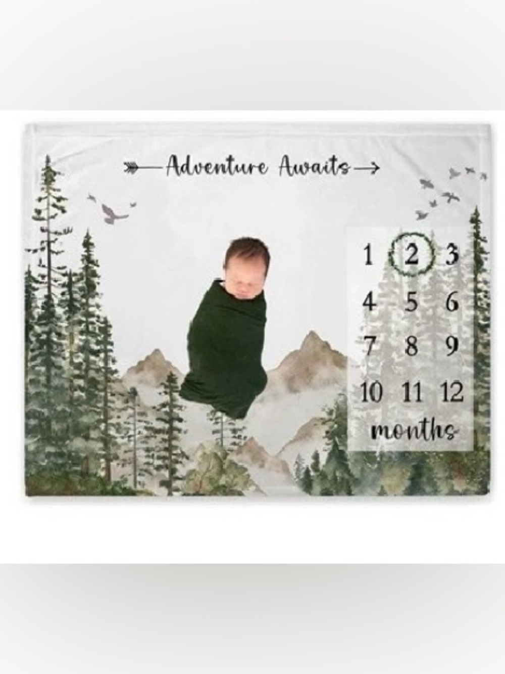 Adventure Awaits Green Milestone Baby Swaddle Backdrop - Brand Unspecified